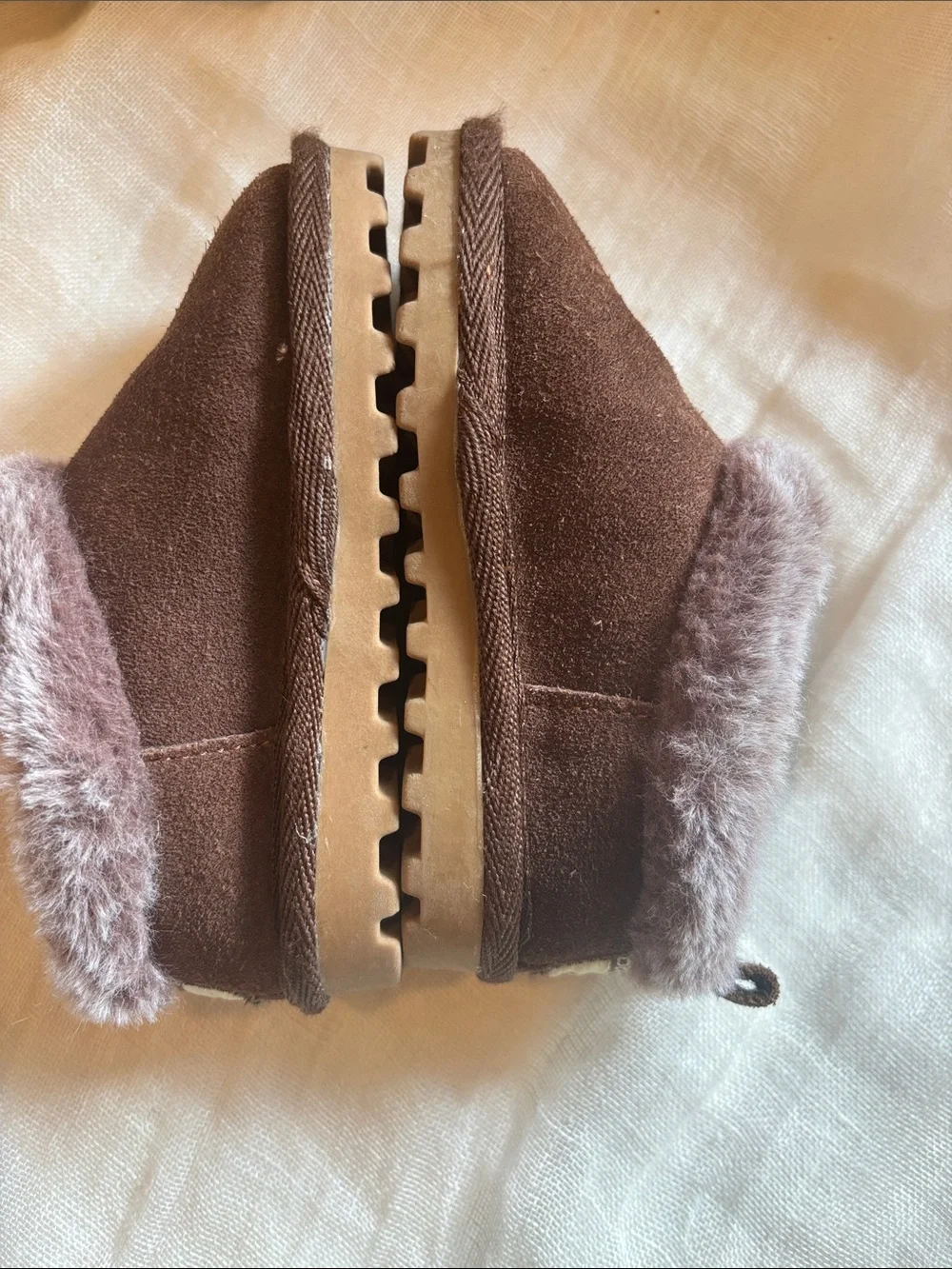 BearPaw Kids Brown Faux-Fur Cuff Slip-On Slippers